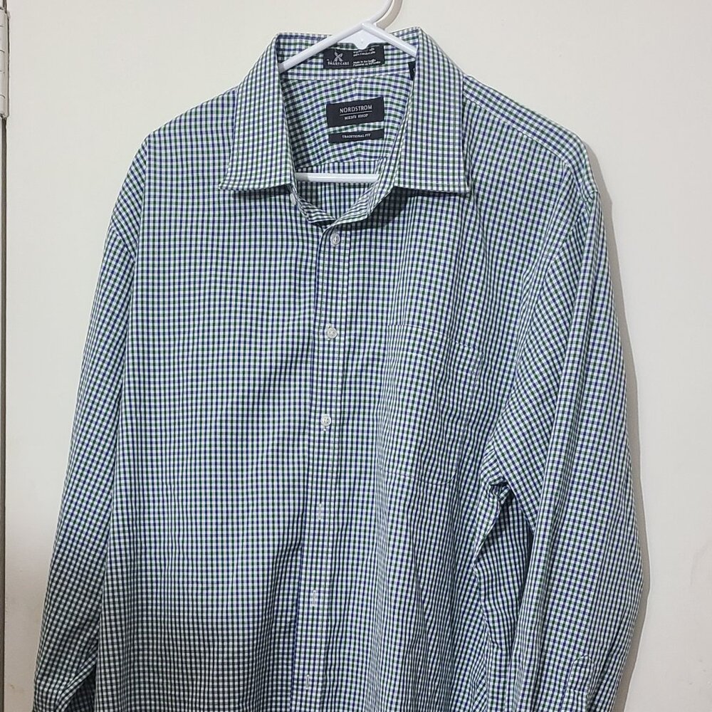 Nordstrom Green and Blue Stripped Button Up 18/35 XL